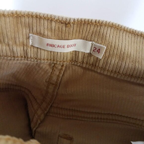 Levis Ribcage Boot Pants Beige Womens 24 Corduroy High Rise - Picture 9 of 10